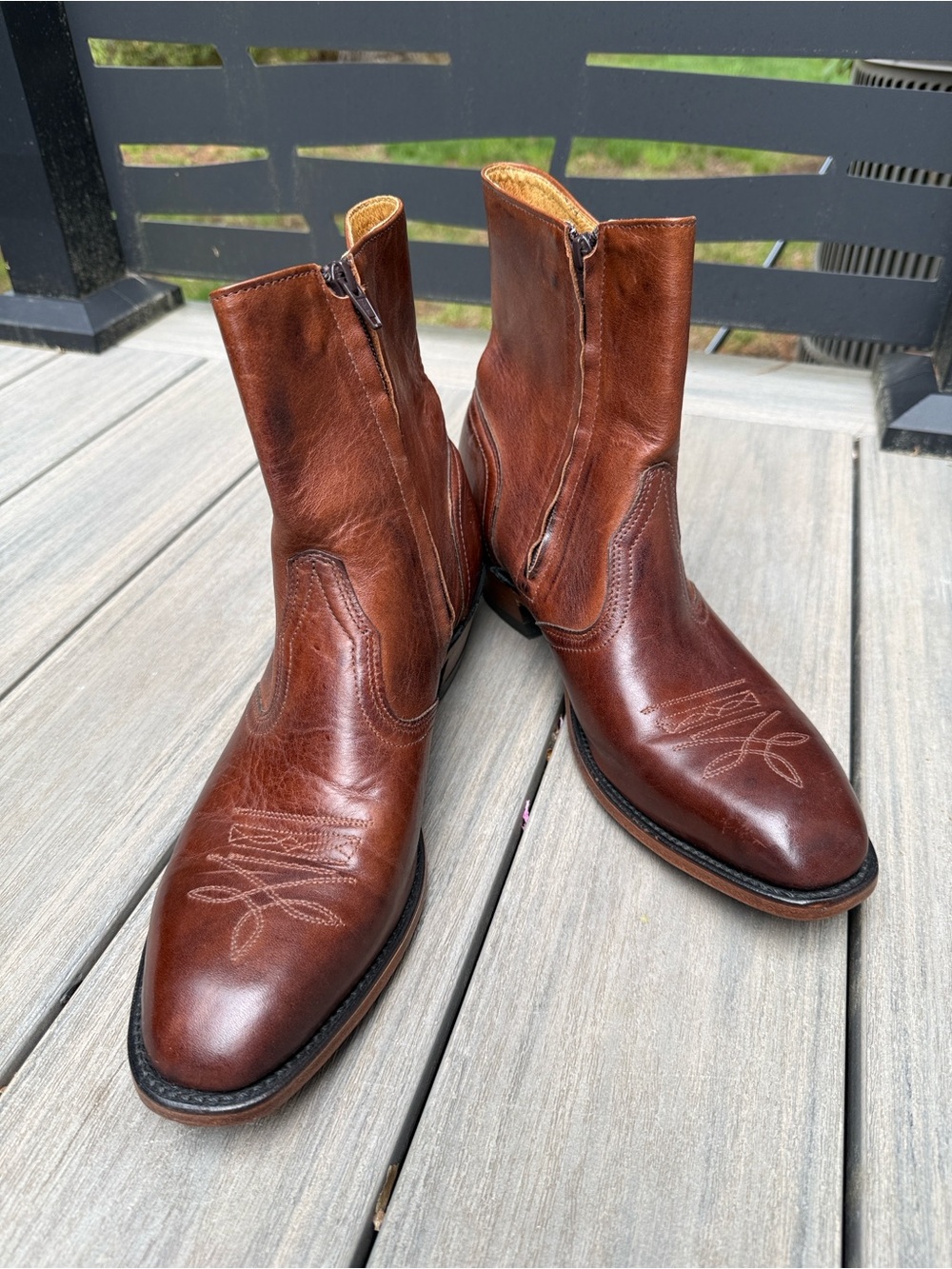 Boulet Brown Leather Mid-Calf Western Zip Boots Casual or Dressy Ex Cond sz 12 D